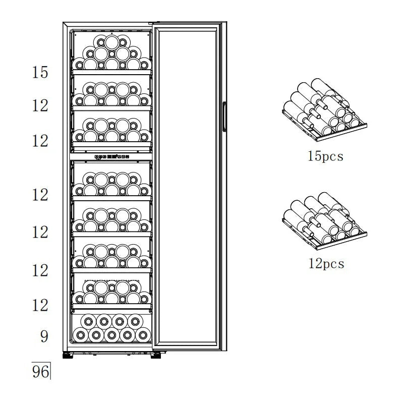 Diagrama de capacidade de Cave de vinho para 96 garrafas Cavin Polar Collection 99