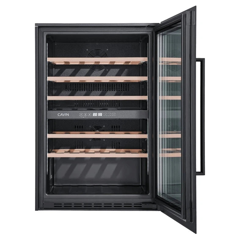 Interior de Cave de vinho para 42 garrafas Cavin Scandinavian Collection 90 Fullglass Black com prateleiras