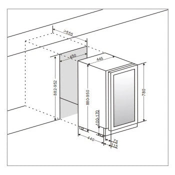 Cave de vinho Le Chai LBN330 com porta reversível de vidro triplo e alarmes de temperatura.