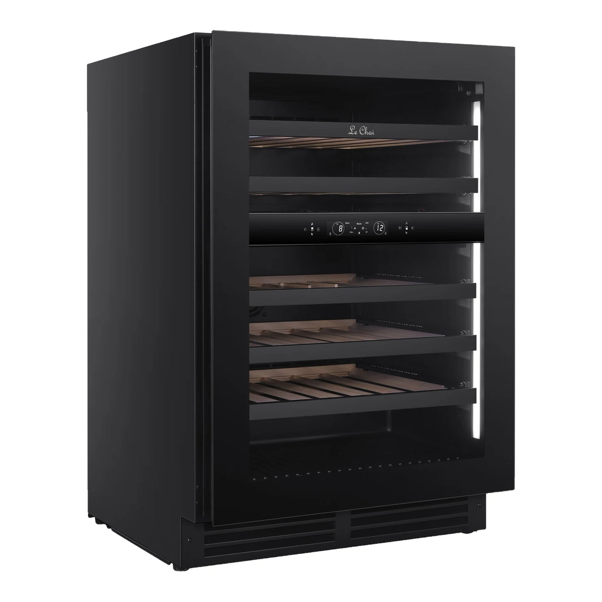 Cave de vinho Le Chai LT2BU41H88N60 de 41 garrafas, vazia, vista de três quartos com a porta fechada.