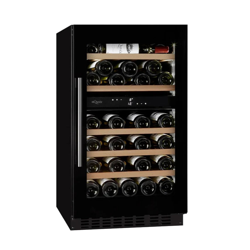 Cave de vinho para 46 garrafas mQuvée WineCave 800 50D Fullglass Black de dupla zona