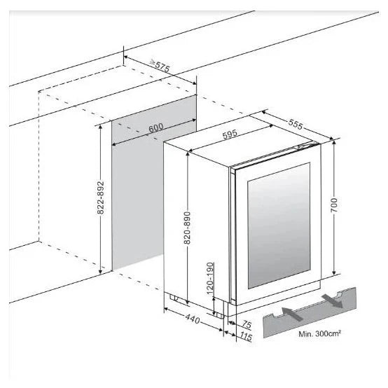 Cave de vinho para 31 garrafas WineCave Exclusive 700 60D Fullglass Black Push/Pull de dupla zona, vista 5