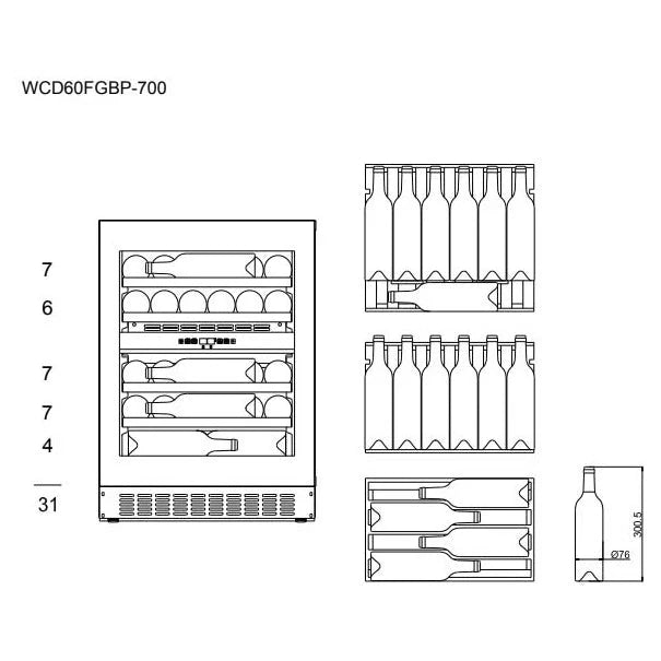 Cave de vinho para 31 garrafas WineCave Exclusive 700 60D Fullglass Black Push/Pull de dupla zona, vista 6