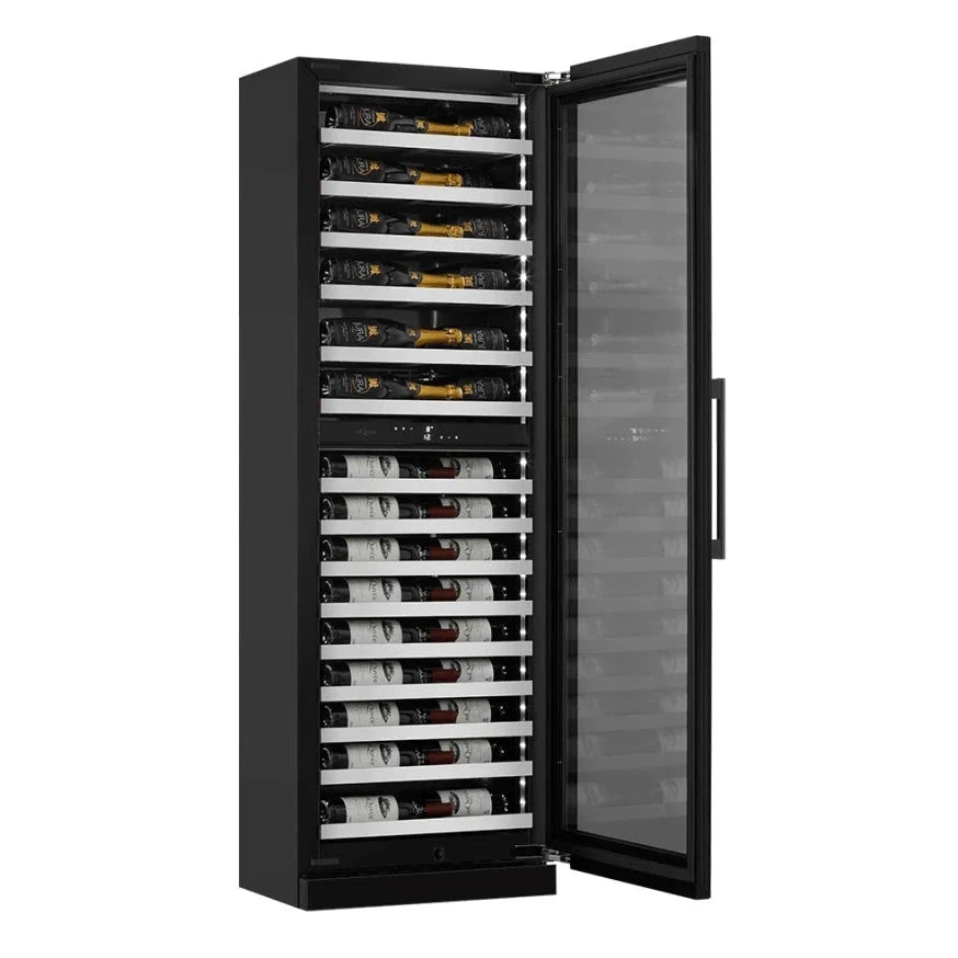 Cave de vinho para 57 garrafas mQuvée WineCave Slim 182D Fullglass Black de dupla zona, vista 3