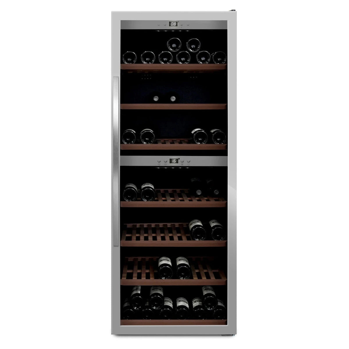 Cave de vinho para 126 garrafas mQuvée WineExpert 126 de dupla zona Stainless