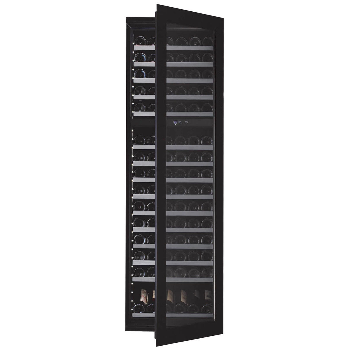Cave de vinho encastrável para 112 garrafas mQuvée WineKeeper 112D Fullglass Black Push/Pull de dupla zona