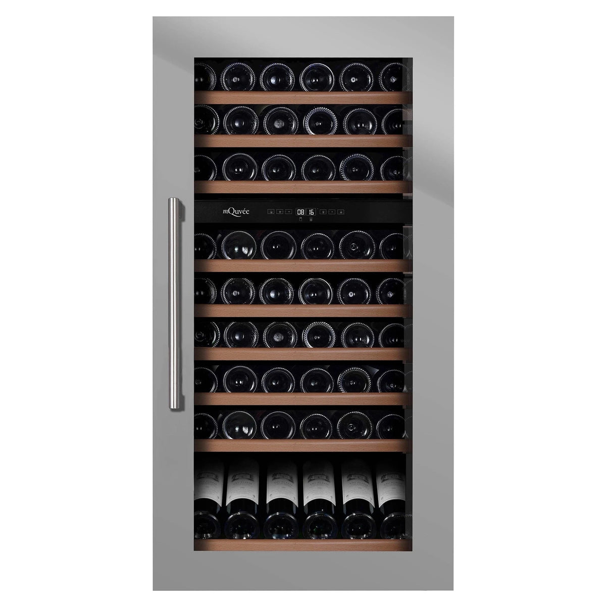 Cave de vinho encastrável para 70 garrafas mQuvée WineKeeper 70D de dupla zona Stainless