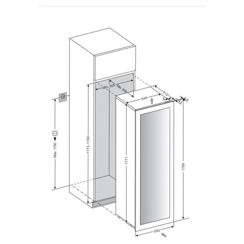 Cave de vinho mQuvée WineKeeper 112D Fullglass Black com ventilação frontal e vidro anti-UV.