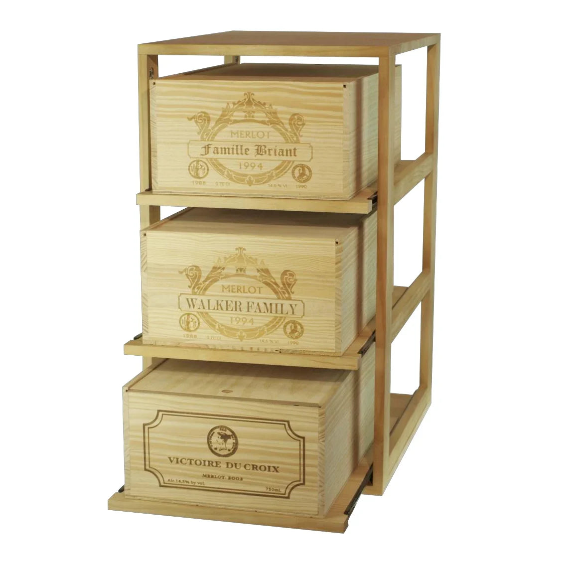 Garrafeira para 3 caixas de 12 garrafas Expovinalia Arganza Godello 2563 – Pinho com acabamento de carvalho claro – EX2563