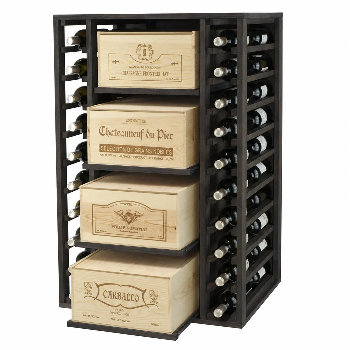 Garrafeira para 68 garrafas Expovinalia Arganza Godello 2546 – Pinho preto – BX2546