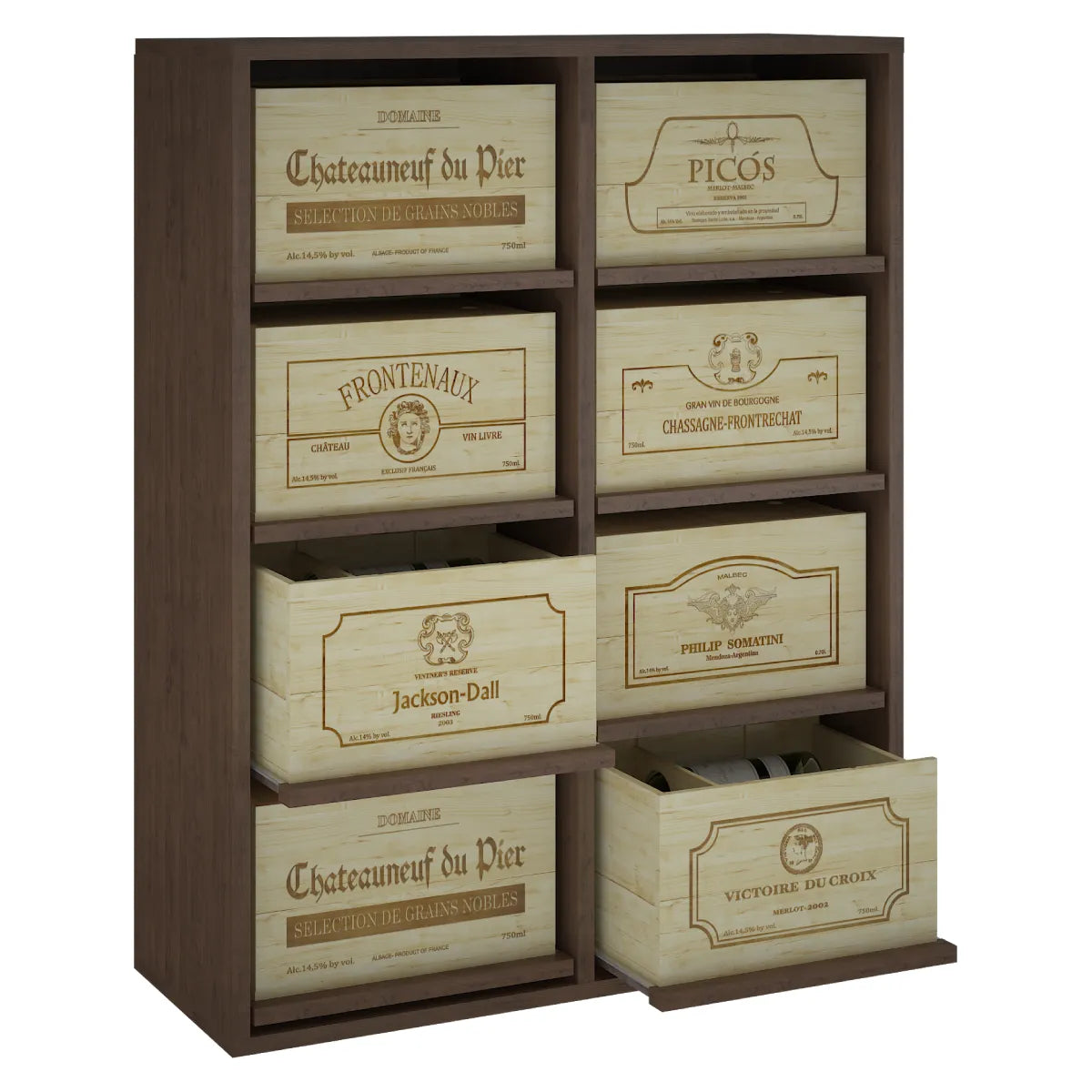 Garrafeira para 8 caixas de 6 garrafas Expovinalia Arganza Godello 2541 – Pinho escuro – HX2541