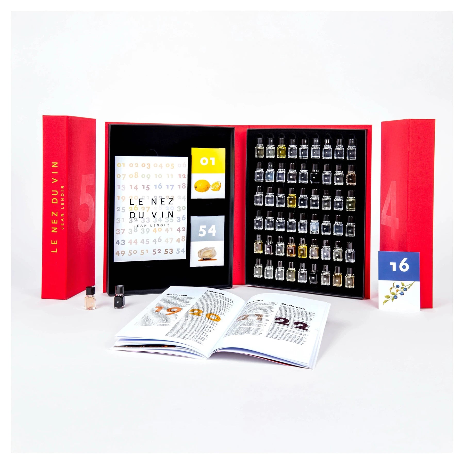 Livro 54 Aromas Le Nez du Vin em caixa vermelha para treino olfativo e degustação de vinhos.