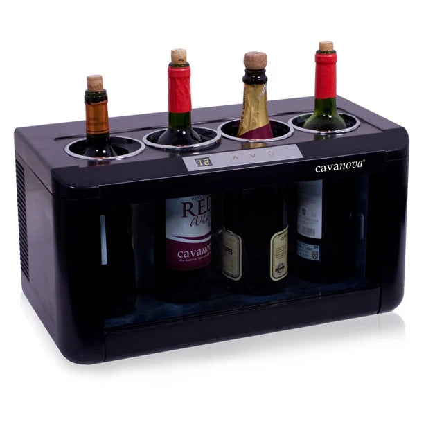 Refrigerador de vinho horizontal Cavanova OW004 para quatro garrafas com acesso superior.